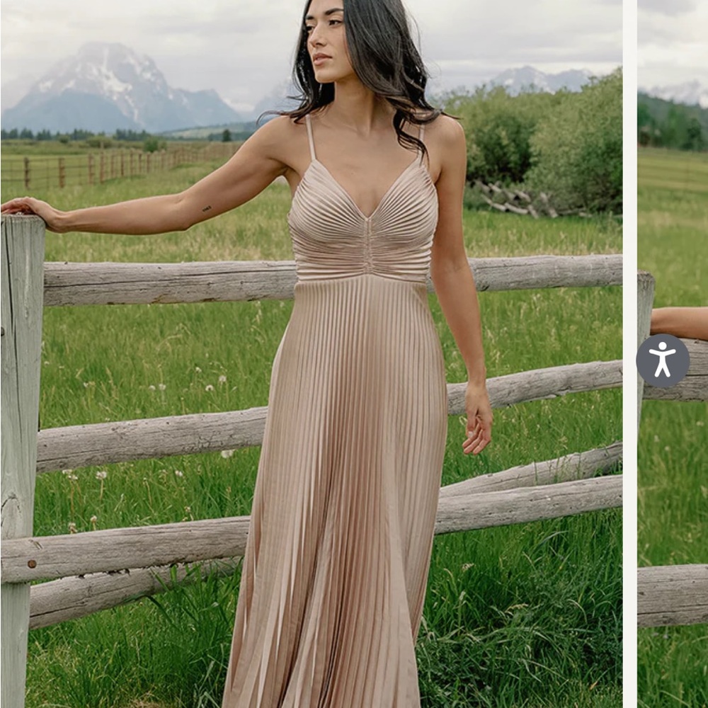 Revelry Champagne Pleated Maxi Dress